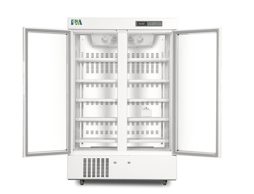 डबल ग्लास दरवाजे के साथ 2-8 डिग्री ऑटो फ्रॉस्ट 1006L क्षमता वर्टिकल फार्मेसी मेडिकल रेफ्रिजरेटर